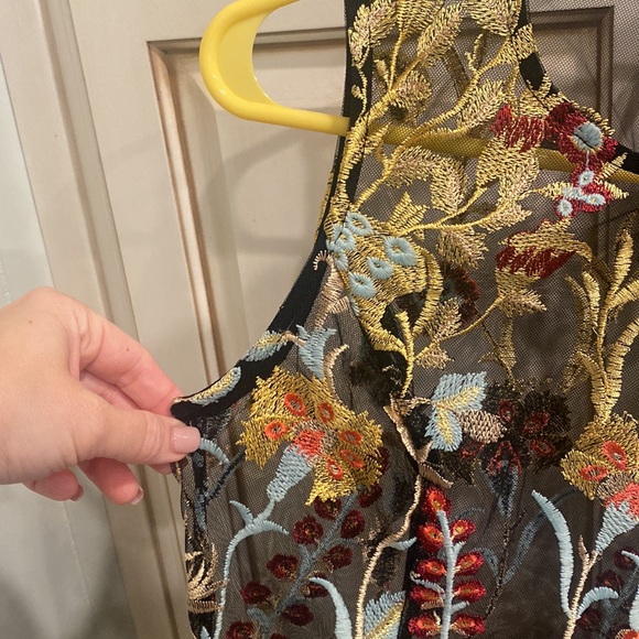 Anthropologie Eri + Ali Black Lace Tunic Dress with Floral Embroidery XSP - Picture 4 of 12